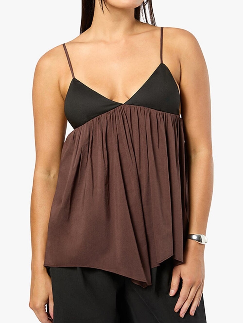 NWT Flowy Two-Tone Brown and Black Spaghetti Strap Cami Tank Top, Medium